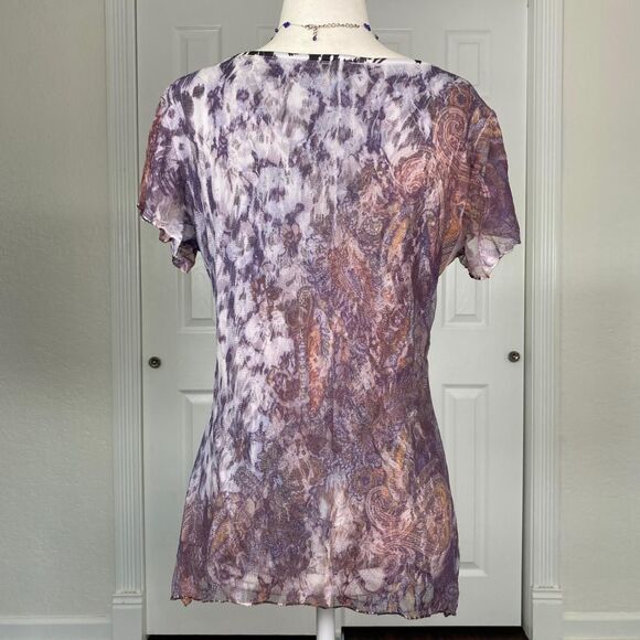 VTG Fairy Grunge Light Pink Purple Micro Mesh Flowy Asymmetric Top Blouse S - Picture 5 of 7